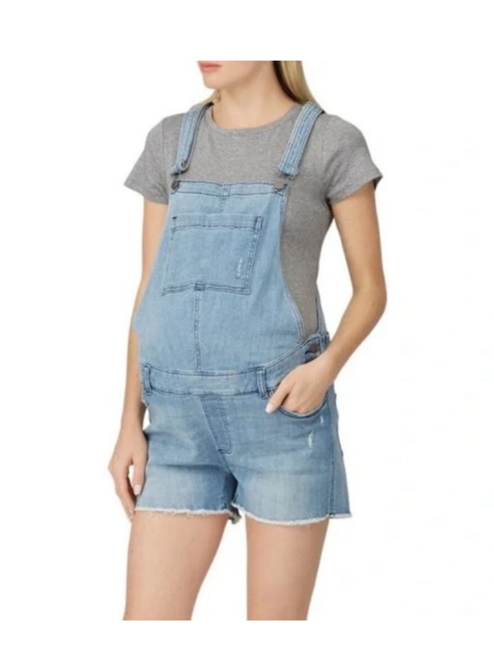 DL1961 Light Blue Denim Short Maternity Overalls
